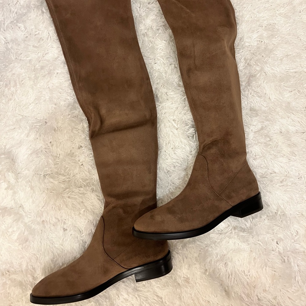 Stuart Weitzman OTK Jocey boot in taupe